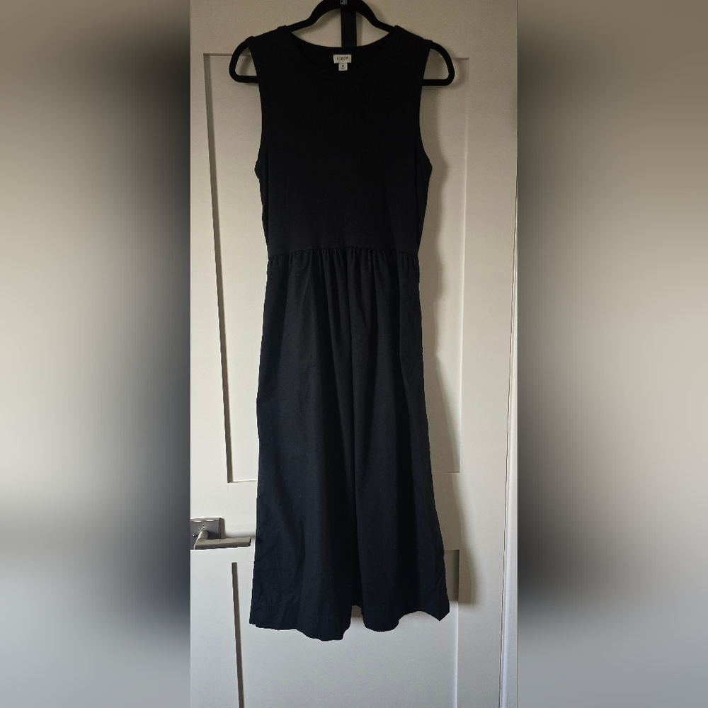 J. Crew Black Ribbed Crewneck Midi Dress
